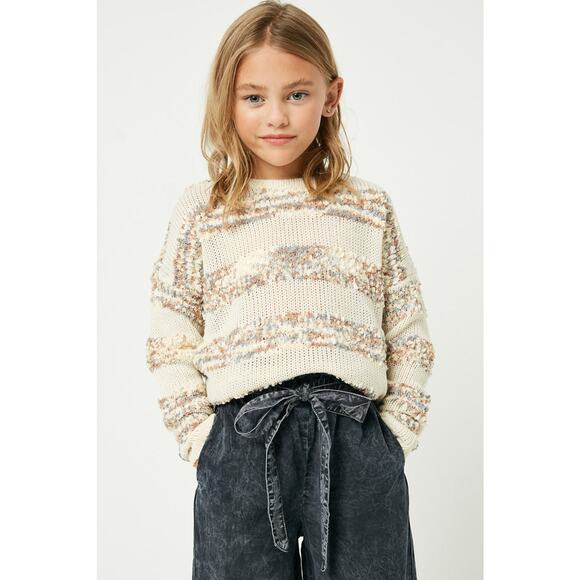 HAYDEN Poppy Popcorn Striped Crew Neck Sweater Girls Small